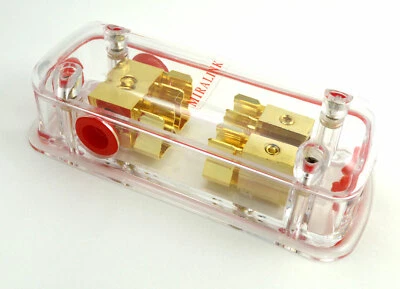 1 4-Gauge In 2 8-Gauge Out Gold Plated AGU Fuse Holder Distribution Block 100AMP - Image 1 of 4