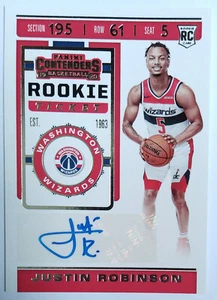 JUSTIN ROBINSON 151 PANINI CONTENDERS BASKETBALL ROOKIE TICKET AUTO RC 2019-20 - Imagen 1 de 2