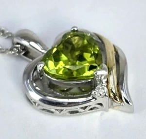 Alwand Vahan AV Sterling 14K Green Heart Amethyst Diamond Pendant Necklace - Picture 1 of 14