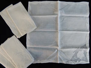 MADEIRA BESTICKTE APPLIKATION ORGANDY LEINEN QUADRATISCHE TISCHDECKE & 6 SERVIETTEN WEISS - Bild 1 von 4