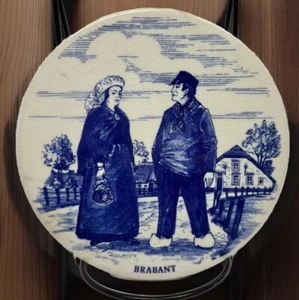 H & R Johnson Blue White Round Ceramic Tile Trivet 6" Brabant Man Woman Cottage - Picture 1 of 7