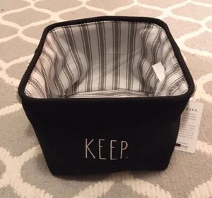 NWT Rae Dunn Collapsible Black Canvas Keep Storage Basket 10x10x9 - Picture 1 of 4