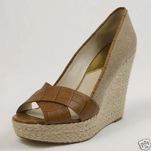 10M MICHAEL KORS CASSANDRA WEDGE HEMP OPEN TOE WOMENS SANDALS SHOES - Picture 1 of 7