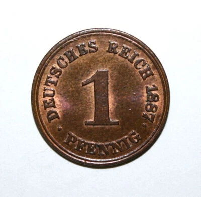 S10 - Germany 1 Pfennig 1887- F Brilliant Unc. Coin - Imperial Eagle - Wilhelm I - Image 1 of 2