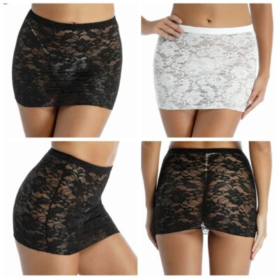 iiniim Sexy Damen Transparent Blume Spitze Bodycon Mini Rock Stretch Underskirt  - Bild 1 von 2