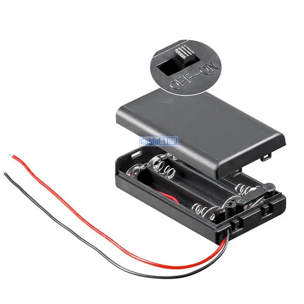 CABLESTOP AAA x 3 Battery Holder with Connection Wire and On Off Switch - Water Repellent
