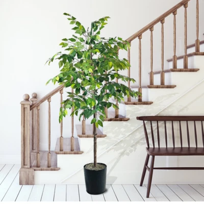 ÁRBOL DE FICUS ARTIFICIAL INTERIOR 6 pies planta en maceta de metal negro Foto 1 de 4