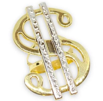 BILLETE DE DÓLAR ESTADOUNIDENSE LIGERO DE DOS TONOS 43 MM DE LARGO SIGNO DE DINERO ANILLO DE ORO AMARILLO DE 10 K Foto 1 de 4