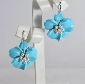 ORECCHINI ARGENTO 925 P. TURCHESE 30 mm PERLE D'ACQUA DOLCE GANCETTO AGHT 0127B - Foto 1 di 3