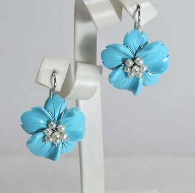 ORECCHINI ARGENTO 925 P. TURCHESE 30 mm PERLE D'ACQUA DOLCE GANCETTO  AGHT 0127B - Immagine 1 di 3