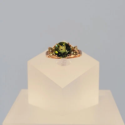 Green Peridot Ring, Size M 1/2, Rose Gold Plated Sterling Silver, Semi Precious - Image 1 of 4