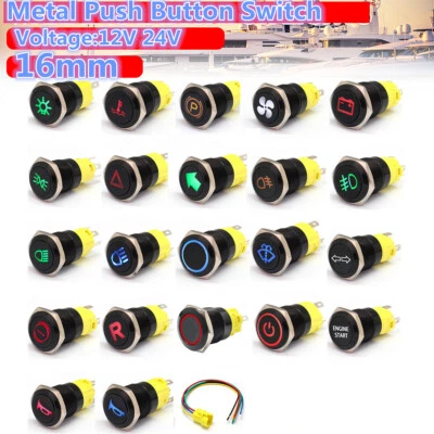XTUNING 16mm LED Green Red Push Button Switch AL Momentary Latching 12V 24V Car Boat Van