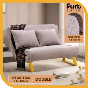 Furb Sofa Bed Lounge Chair Sherpa Fabric Folding Recliner Double Seat Grey - Picture 1 of 10