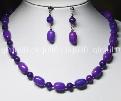 JUEGO DE PENDIENTES COLLAR CUENTAS PIEDRAS PRECIOSAS SUGILITE ÁFRICA PÚRPURA 10x14MM 18" Foto 1 de 4
