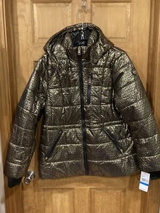 New Michael Kors Gold Metallic Puffer Coat Women XL - Picture 1 of 8