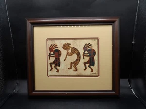 Impresión enmarcada en madera arte cultural Kokopelli años 60 14"x12" - Imagen 1 de 13