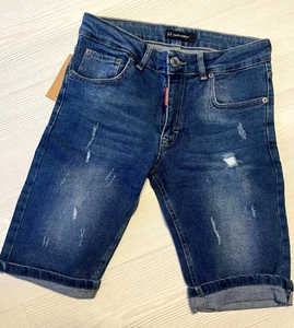 Dsquared2 Marine Shorts Mens Blue Denim Distressed Mid Rise Zip Fly Standard Fit - Picture 1 of 13