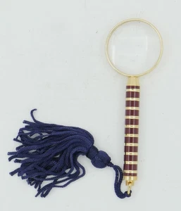 Piper Gold & Burgundy Banded Lacquer Magnifying Glass w/Blue Tassel - 5X Germany - Picture 1 of 3