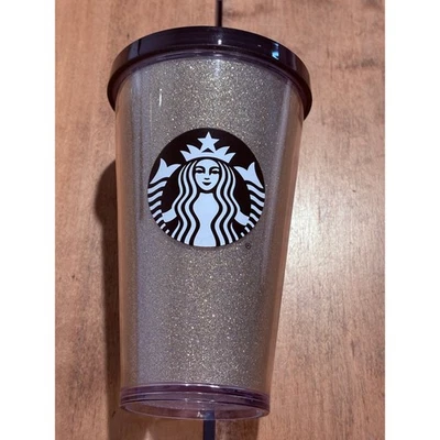 Starbucks Cold Cup Tumbler 16 fl oz Gold Glitter with Lid - Image 1 of 4