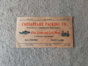 Vintge Shipping Tag Chesapeake Packing Co Fish Crabs Oyster Tin Can Baltimore MD - Picture 1 of 3