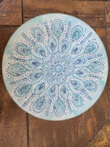 Lazy Susan Spinning Glas Drehteller 14" blau Paisley Hartglas Pfau - Bild 1 von 5