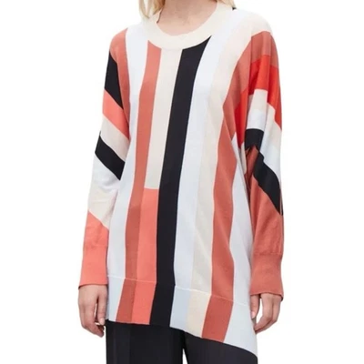 COS Striped Asymetric Long Knit Top Sweater Black Rust Blue size XS - Image 1 of 4