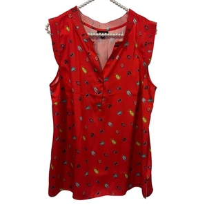 Blusa sin mangas Talbots para mujer grande roja con estampado de Ladybug sin mangas con volantes de verano - Imagen 1 de 14