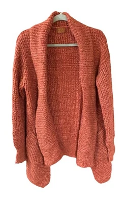 POL ANTHROPOLOGIE Chunky Cardigan Sweater Pockets Orange Mauve Large - Image 1 of 4