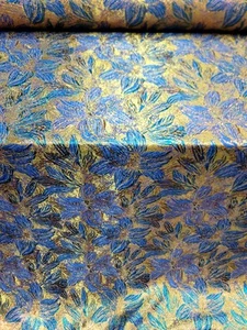 Tela brocada floral azul real verde se vende por yarda vestido tapizado 60" W - Imagen 1 de 12