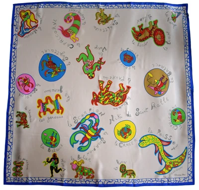 全新 Christian DIOR 多色 ZODIAC SIGNS 印花 100% 真丝小方巾 — 第 1/4 张图片