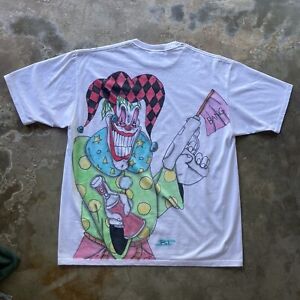 Vintage 90s Jerzees Airbrush T Shirt XL Clown Joker graffiti con art homeboys