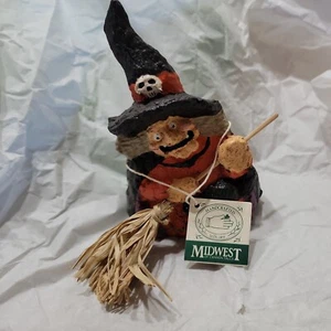 5" Halloween Witch Midwest Cannon Falls Halloween Witch Figurine w/Broom Cat - Picture 1 of 3