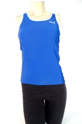 Camiseta sin mangas Puma absorbente de humedad azul y blanco TB para correr con capucha para mujer nueva con etiquetas Foto 1 de 4