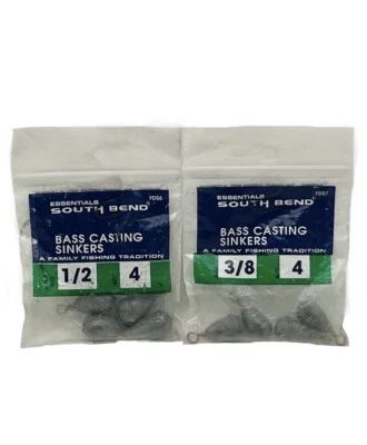 Paquete de 2 hundidores de fundición de bajos South Bend ~ plomo 1/2 oz 4 unidades | 3/8 oz 4 paquetes (8 en total) NUEVO Foto 1 de 4