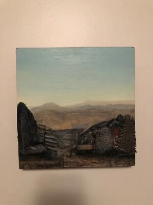 Jeff Gillette Relieve pintura obra de arte "Campamento de refugiados" 2000 artista del Museo Banksy Foto 1 de 4