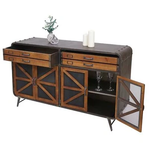 Sideboard HWC-F91, Kommode Schrank, Industrial Holz 80x126x38cm, braun-schwarz - Bild 1 von 7
