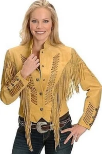 Damen alte Kuh Dame Jacke Fransen und Knochen Rindsleder Mantel - Bild 1 von 2