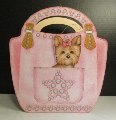 Voila Brand Gift Bag Pink Purse Shape Yorkie Yorkshire Terrier Dog Gift Tag - Image 1 of 4