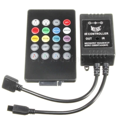 Controller 12V DC Music Sound attivato per striscia luminosa LED RGB 20 tasti telecomando - Immagine 1 di 4