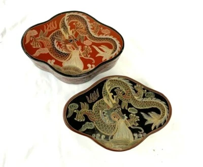 VINTAGE CHINESE HAND PAINTED DRAGON LACQUER BOX - Image 1 of 3