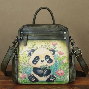 Genuine Leather Backpack Purse Women Hand Painted Rucksack Knapsack Shoulder Bag - Picture 1 of 9