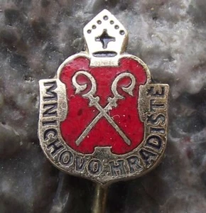 Antique Mnichovo Hradiste Munchengratz Bishop Mitre Crosier City Crest Pin Badge - Picture 1 of 6