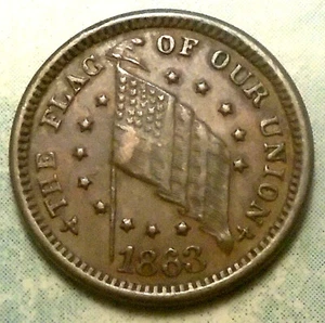 1863 Civil War Token! AU ABOUT UNCIRCULATED 'Flag of Our Union-Shoot Him...' - Picture 1 of 3