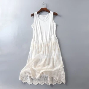 Femme Robe Extension Long Débardeur Dentelle Florale Bord Maille Layer - Picture 1 of 14