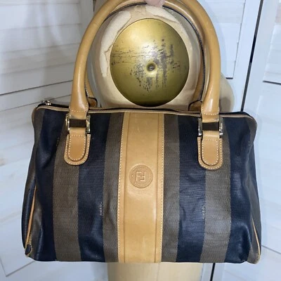 Vintage 80s Fendi Gorgeous Leather Stripe Handbag Purse Double Handles - Image 1 of 4