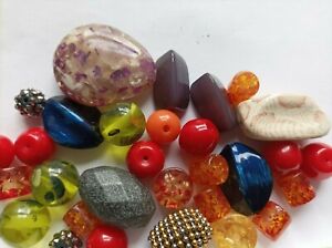 30 Beads Purple & Red Marble Effected Big Large Chunky Assorted Sizes & Colours