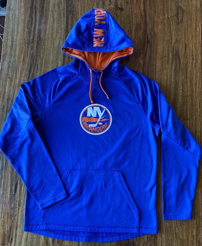 Mens Fanatics Authentic NFL NY Islanders Royal Blue w/Orange Hoodie Size Large Cover