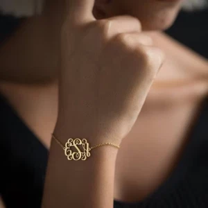Custom Monogram Bracelet Name Initials Jewelry Letters Stainless Steel Silver - Picture 1 of 7