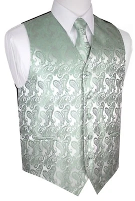 MEN'S SAGE PAISLEY TUXEDO VEST, TIE, HANKIE FORMAL DRESS WEDDING PROM HOMECOMING - Image 1 of 4