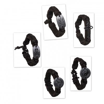 Armband Leder Band Lederarmband mit Totenkopf Yin Yang Kreuz Cannabis Frieden - Bild 1 von 4